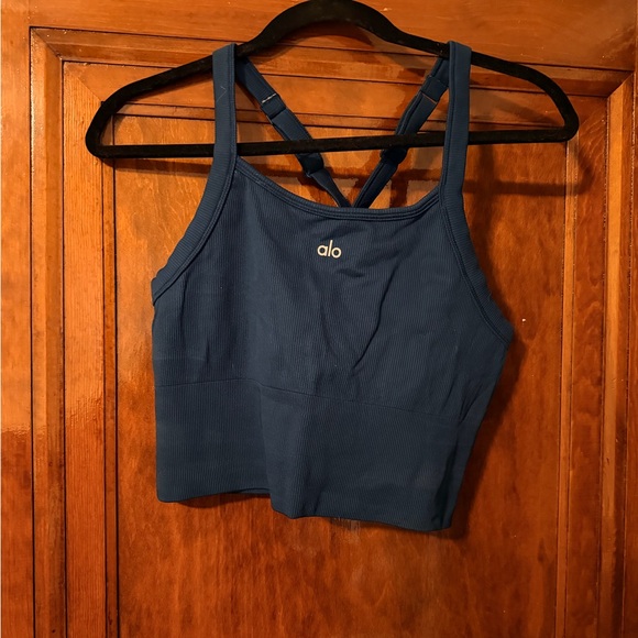 ALO Yoga | Tops | Alo Yoga Eclipse Blue Seamless Ribbed Favorite Bra ...